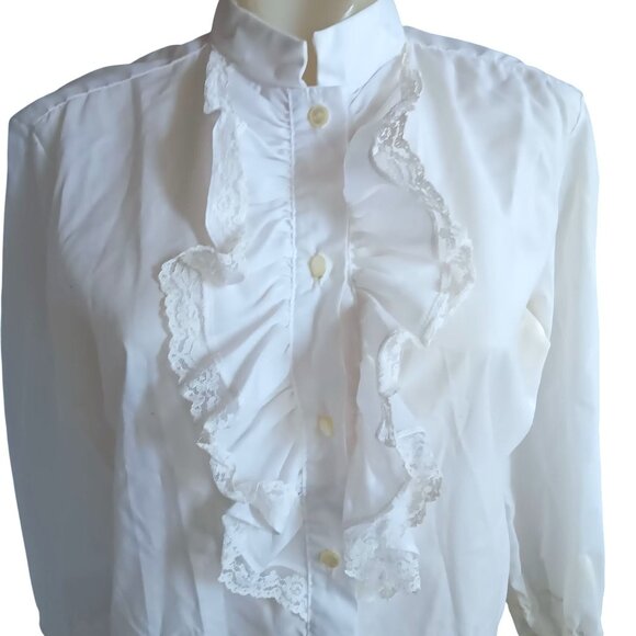 Vintage Women's Small Ruffled Blouse Victorian 1960's Lace Trim Gothic Vampire - Picture 1 of 7